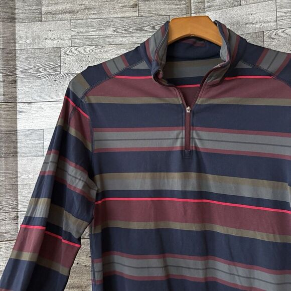 Lululemon Sweatshirt Mens Small Blue Multi Color Striped Quarter Zip Pull Over - Picture 5 of 9